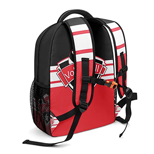Volleyball in Red White Backpack Personalized Book Bag Sport Casual Hiking Camping Pack with Name2