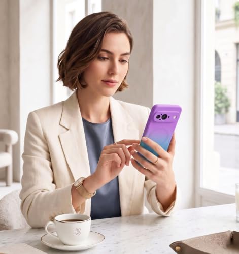 Image of amazon basics Gradient Mag-Safe Case for Google Pixel 9 | Soft Silicone Shockproof Cover with Camera Protection | Slim Lightweight Design | Smooth Touch & Durable - Purple & Gray