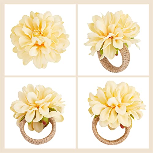 CRASPIRE Flower Napkin Rings Set of 6 Yellow Artificial Napkin Rings Floral Napkin Holder Rings Burlap Cord Napkin Buckle Handmade Napkin Loop Bionic Twine Dinner Wedding Table Decor - Image 4