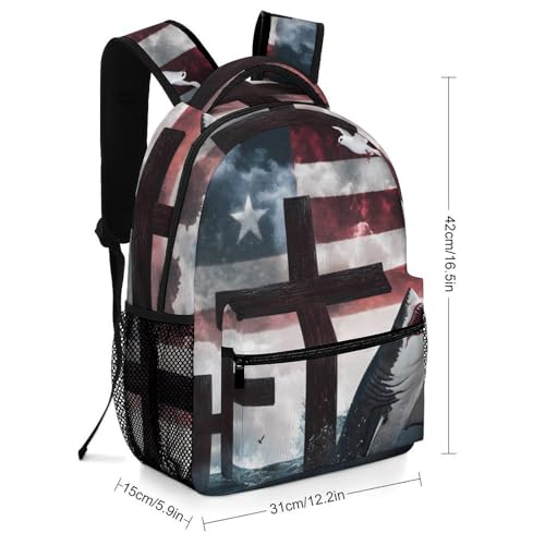 Shark Doves U.S.A. Flag Funny Backpack Casual Daypack Lightweight Shoulders Bag for Men Women Cute Print2