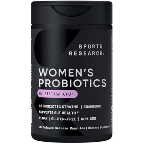 Sports Research Women's Probiotics with Prebiotics, 65 Billion CFU - Vegan Capsules for Gut Health & Digestive Support, Probiotics for Women with Cranberry - Non-GMO Verified & Gluten Free - 30 Count Cover