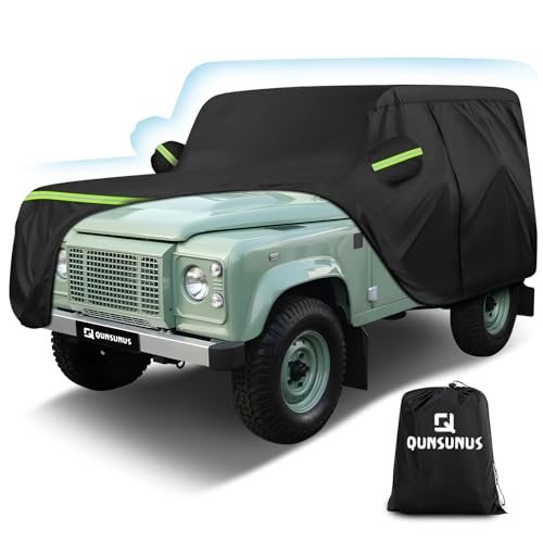 QUNSUNUS Car Cover for Land Rover Defender 90 1984-2016, Waterproof Car Covers with Cotton Lining, All Weather Cover with Straps and Zipper for Wind, Sun and Dust Protection