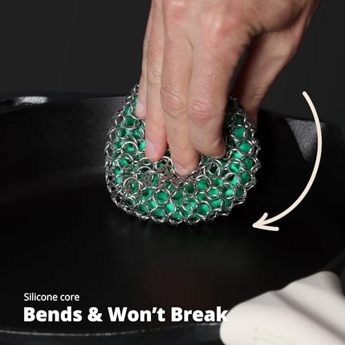 Greater Goods Chainmail Scrubber, Silicone and Stainless Steel Chainmail Scrubber for Cast Iron Pans, 1pc, Designed in St. Louis, Teal - Thumbnail 5