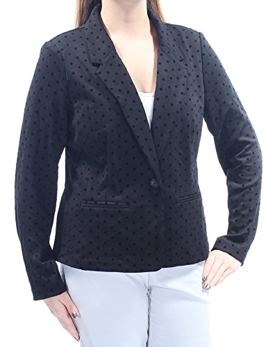 kensie Womens Polka-Dot Velvet Detail Blazer Black L