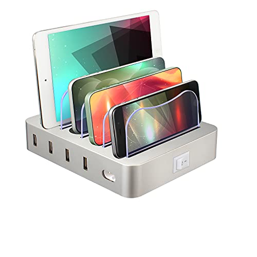 Charging Station for Multiple Devices,4 Ports USB Latest Charging Dock,with Power Switch Compatible with iPhone,iPad,Cell Phone,Tablets and Other Electronics Devices