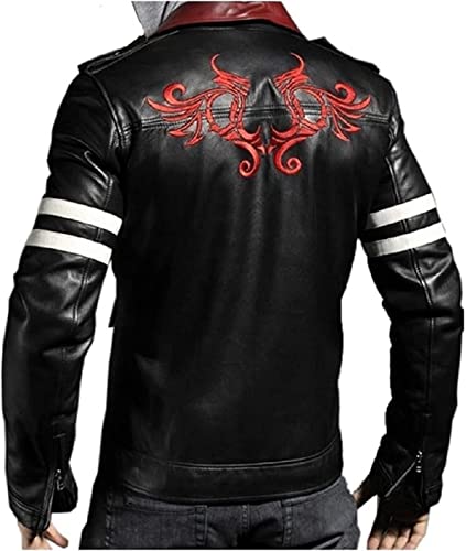 Mens Alex Mercer Leather Jacket Embroidered Dragon Black Leather Biker Jacket - Halloween Cosplay Costume