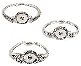 JGFinds Snap Button Bracelets, 3 Pack - Hearts, Greek Key, Filigree Look