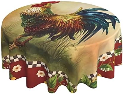 Waoooo Round Tablecloth Rooster Waterproof Oil Proof Table Cloth Machine Washable Polyester Table Cover 60 Inches Round Decorative Tablecloth for Dining Kitchen Party and Picnic, Black