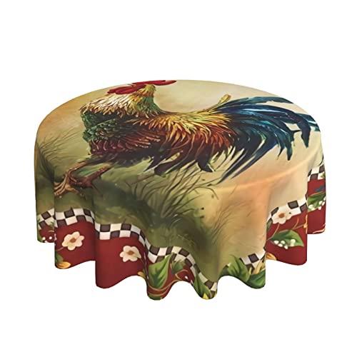 Waoooo Round Tablecloth Rooster Waterproof Oil Proof Table Cloth Machine Washable Polyester Table Cover 60 Inches Round Decorative Tablecloth For Dining Kitchen Party And Picnic, Black #TOP1