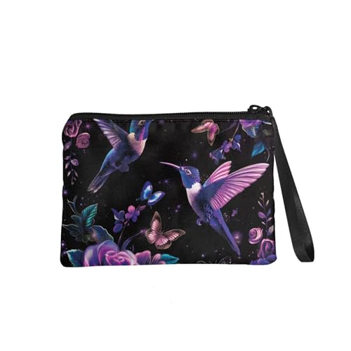 Hummingbird Canvas Wallet Small Butterfly Womens Wallet with Coins Purse Floral Coins Purse for Women Purple Stylish Hand Purse for Women Clutch Wristlet2