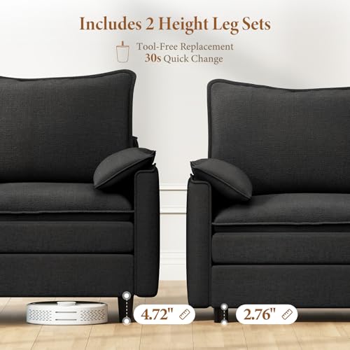 Image of Vesgantti 108 inch Modular Sectional Sofa, Comfy Cloud Couch with Flexible Ottoman Deep Seat Chenille L Shaped Modular Sofa, Sectional Couches for Living Room, Bedroom and Apartment, Black