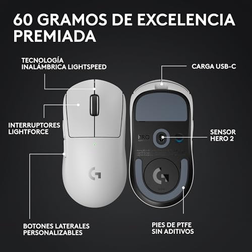 Miniatura 6 de Logitech G Pro X Superlight 2 Lightspeed Ratón Inalámbrico Gaming, Ligero, 4k Polling, Interruptores Híbridos Lightforce,Sensor Hero 2, 32k Ppp, 5 Botones Programables, Usb-C, Pc, Mac - Blanco
