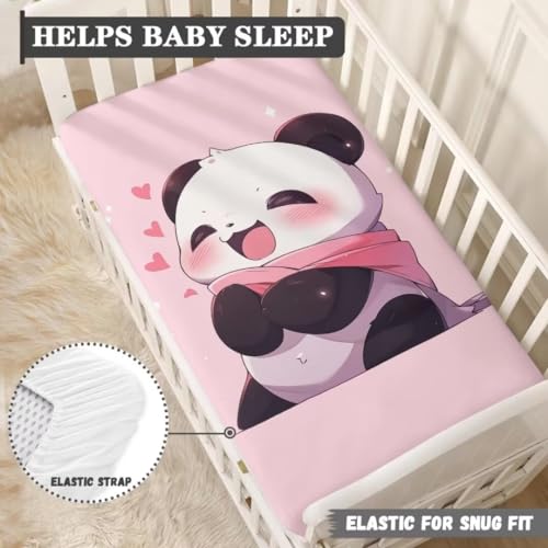 Image of Panda Baby Sheets for Standard Crib Pink Nursery Bedding Sets for Girls Soft and Breathable Cribs Cover Fitted Play and Pack Sheets Boys Toddlers Christmas Birthday Gifts