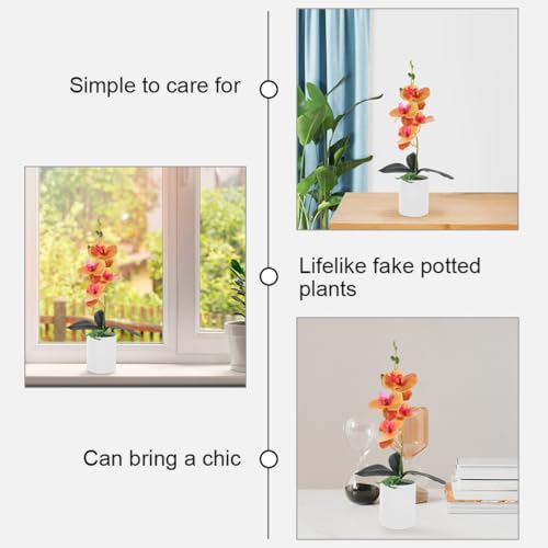 Orquídeas artificiales realistas con maceta naranja pack de 2 plantas 4