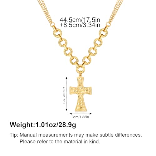 Chunky Cross Necklace for Women 14K Gold Plated Big Cross Pendant Hammered Thick Chain Necklace Statement Faith Jewelry4