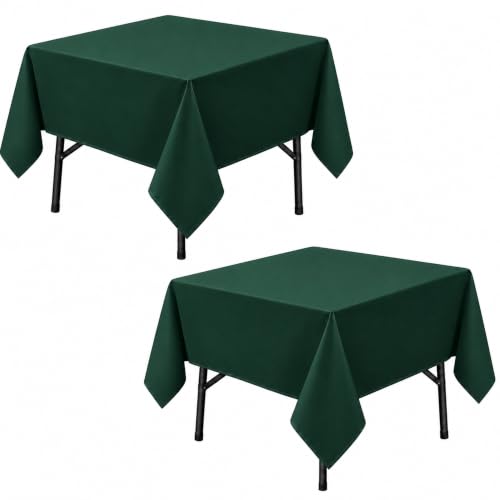 Image of 2-Pack 60x60 inch Blackish Green Table Cloths, Solid Stain and Wrinkle Resistant Tablecloth, Premium Plain Weave Polyester Fabric Rectangle Table Linen Covers for Hotel, Banquet