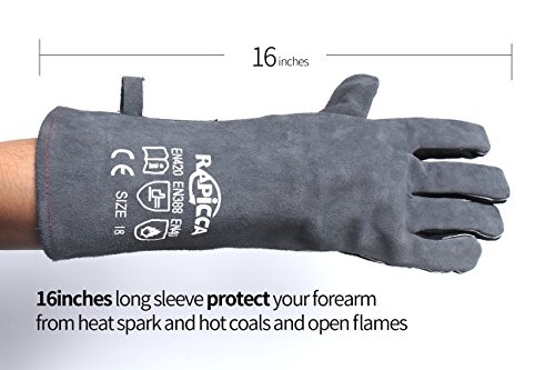 Rapicca Welding Gloves 16 Inches,662℉,Heat Resistant Leather Forge/Mig/Stick Welding Gloves Heat/Fire Resistant, Mitts For Oven/Grill/Fireplace/Furnace/Stove/Pot Holder/Bbq/Animal Handling-Grey #TOP1