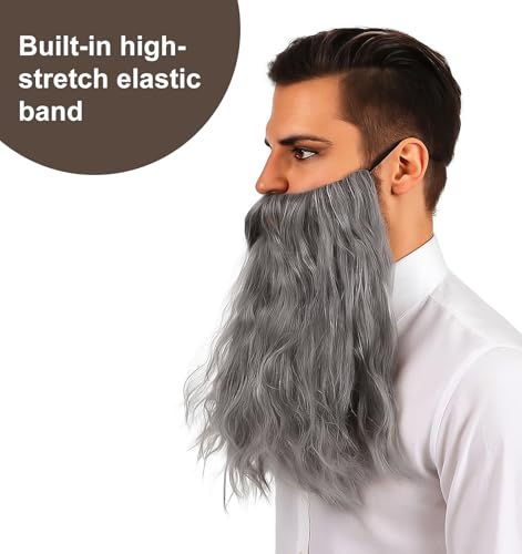 Zauberer Bart, Bart Kostüm Grau/Weiß, Halloween Fasching Karneval Verkleidung, Hoher Atmungsaktives Material für Herren