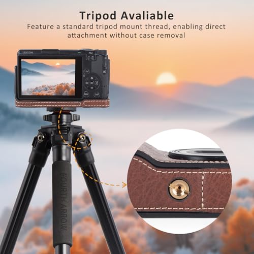 Funda para cámara Ricoh GR III protectora desmontable con correa café 4