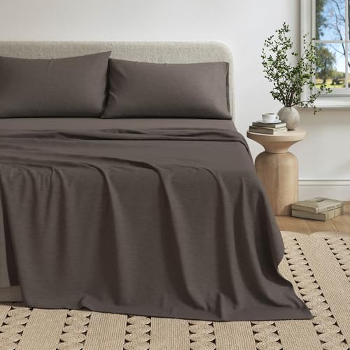 Image of Great Bay Home Cotton Jersey Knit Queen Sheet Set - Ultra-Soft, Stretchy, Heathered Melange Bed Sheets - Cozy, Soft T-Shirt Sheet & Pillowcase Set (Charcoal)