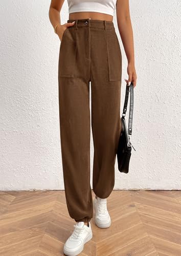 PRETTYGARDEN Women's Pants Dressy Casual 2025 Fall Elastic High Waisted Work Office Corduroy Trouser Slacks with Pockets3