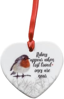 Maisie Moo Gifts Limited Robins Appear When Lost Loved Ones Are Near Ceramic Heart Shaped Memorial Remembrance Christmas Tree Decoration Ornament