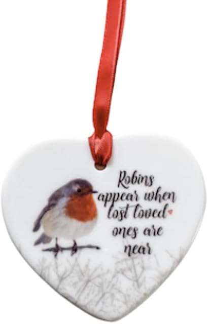 Maisie Moo Gifts Limited Robins Appear When Lost Loved Ones Are Near Ceramic Heart Shaped Memorial Remembrance Christmas Tree Decoration Ornament