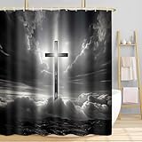 TPMDFC Cross Shower Curtain, 72x72inch, Crucifix Bathroom Shower Curtains Easter Jesus Bathroom Curtains Decor Set with 12 Hooks YLMRTP0611
