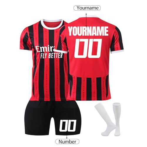 Camiseta Fútbol Milan Personalizadas para Hombres y Niño, equipación Fútbol DIY Nombre y Número con Conjunto Top Pantalón Corto y Calcetines Regalo de Fútbol