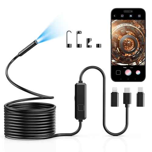Vorth Endoskopkamera mit Licht, 1920P HD Endoskopkamera Handy mit 8 LED-Leuchten, 5M semi-steife Rohrkamera Inspektionskamera für iOS und Android