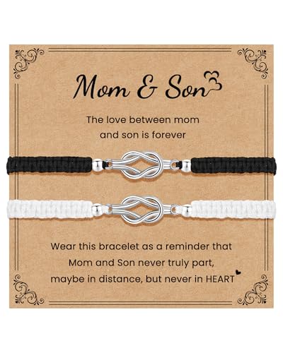 Image of YELUWA 2 Pcs Mother Daughter /Son Bracelets, Mothers Day Gifts, Back to School Gift, First Day of School Gifts, Lovely Charm Bracelets Set Mommy and Me Jewelry with Gift Box Wish Card