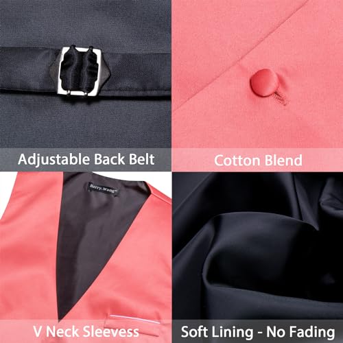 Image of Barry.Wang Mens Suit Vest Bow Tie Set 4PCS Formal V-neck Slim Fit Casual Solid Color Waistcoat Wedding Party Tuxedo