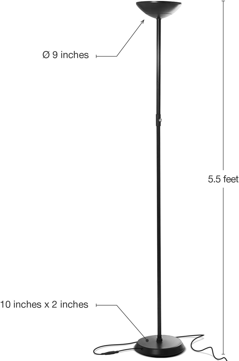 Brightech SkyLite LED Floor lamp, Torchiere Super Bright Floor Lamp for Living Rooms & Offices - 3 Way Dimmable Tall Torch Lamp, High Lumen Standing Pole Lamp for Bedroom Reading - Black