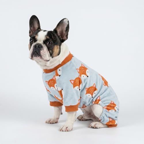 Image of Fitwarm Funny Fox Dog Pajamas, Warm Dog Onesie, Dog Clothes for Small Dogs Girl Boy, Lightweight Velvet, Pet Outfit, Gray, Orange, Small