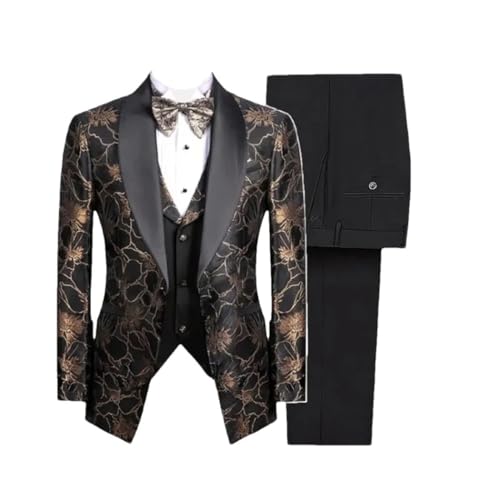 Men Paisley Floral Tuxedo Suit Three Piece Blazer Vest Pants Set Wedding Groom Party Outfit