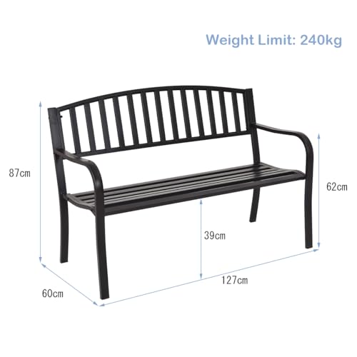 COSTWAY 2 Seater Garden Bench, Metal Frame Loveseat Furniture, Outdoor Patio Park Backyard Lounger Chair Seats (Stripe Pattern) - Image 3