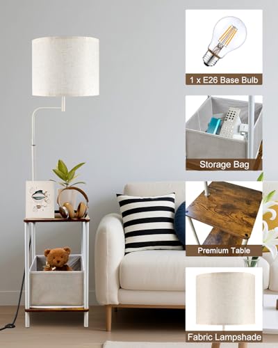 Image of Lightdot 56 inch Floor Lamp with Table & Storage Bag, Dimmable Corner End Table Lamps with 350 Rotatable Fabric Lampshade, Mid Century Floor Lamps for Living, Room Bedroom, Office, E26 Bulb Include-White