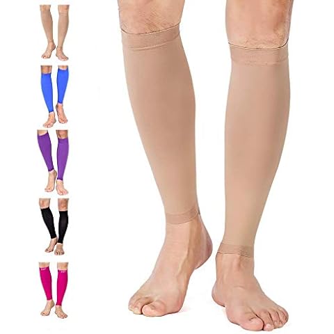TOFLY® Calf Compression Sleeve for Men & Women, 1 Pair, Footless Compression Socks 20-30mmHg for Leg Support, Shin Splint, Pain Relief, Swelling, Varicose Veins, Maternity, Nursing, Travel, Beige 5XL Cover