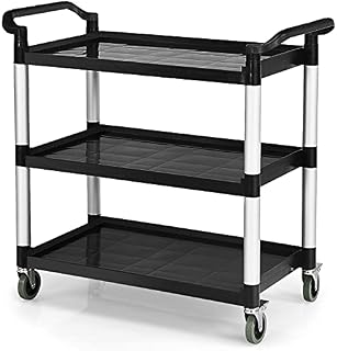 TANGZON 3 Tier Service Cart, Rolling Tool Trolley with Locking Wheels & Handles, 103 x 49 x 98cm, Large Utility Trolley Cart for Workshop, Garage, Hotel & Restaurant, 150kg Load Capacity