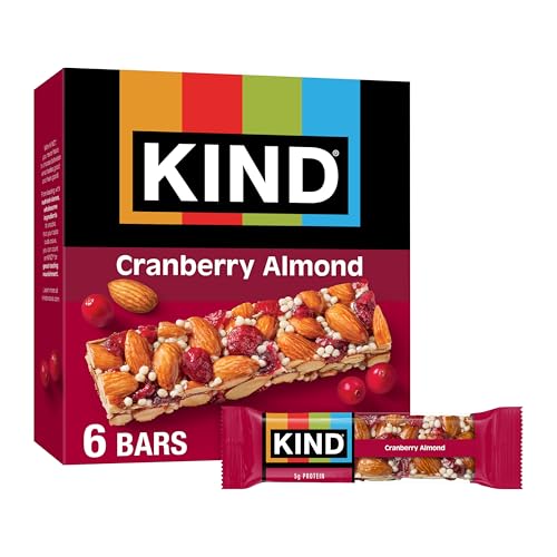 Image of KIND Healthy Snacks Bars, Cranberry Almond, Gluten Free, High Fiber Snacks, 5g Protein, 6 Count