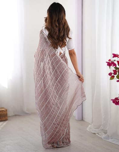Image of SIRIL Women's Shimmer Chiffon Sequence Embroidery Saree With Unstitched Blouse Piece for Wedding and Parties