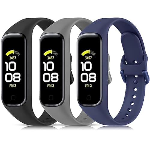 Vancle 3 Piezas Correa para Samsung Galaxy Fit 2 para Mujeres Hombres, Correas de Silicona TPU Suave, Pulsera de Repuesto Impermeable Deportiva para Samsung Galaxy Fit2, Negro/Azul Marino/Gris Oscur
