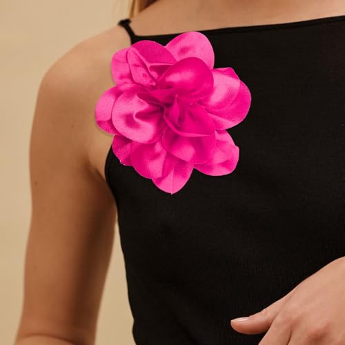 Image of 2Pack 6inch Extra Large Satin Brooches Lapel Pins Dainty Elegant Fabric Camellia Rose Flower Brooch Pin for Women Wedding Part Dance Clothes Accessories Jewelry