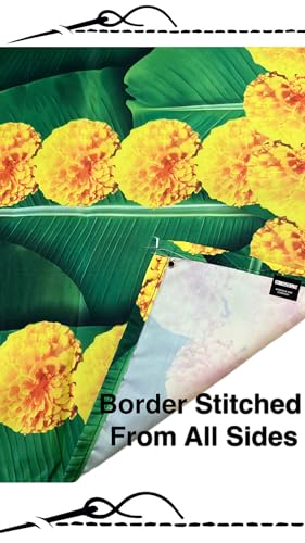 Image of Banana Leaf Design Backdrop Decoration Pooja Cloth (5 * 8 FT) (Banana 15)