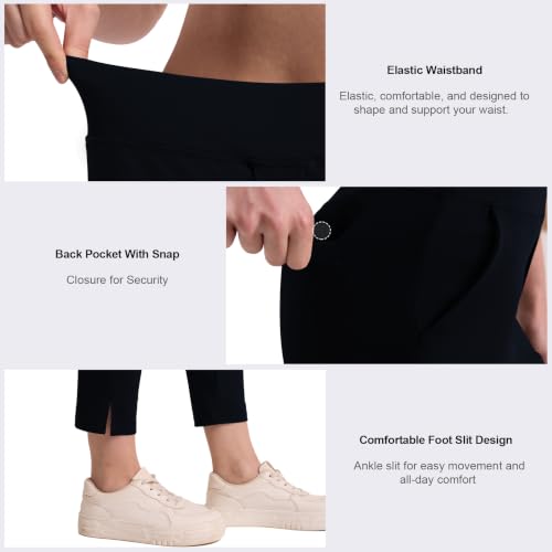 Image of QBK Women's Petite Ankle Pants 25 inch /27 inch Stretchy Pull On Work Dress Business Casual Slacks with Pockets for Yoga Travel Golf