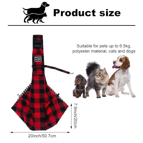 Lvjkes Tragetasche Hund,Faltbar Hunde Tragetasche,Einstellbar Hohe Kapazität Hundetragetasche,One-Shoulder,Cross-Body,Tragbar für den Außenbereich für kleine Katzen und Hunde (Rot-schwarz kariert)