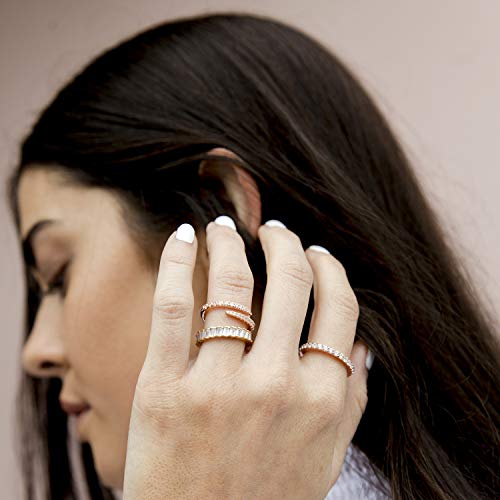 PAVOI 14K Gold Plated Cubic Zirconia Baguette Cut Eternity Bands for Women2