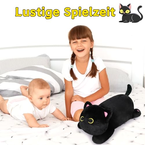 Yamepuia Gewichtskuscheltier - 45cm Schwarze Katze Gewicht Kuscheltier,Kawaii Weighted Stuffed Animal Weich Schwarze Katze Gewichts Kuscheltier Spielzeug Geschenke für Kinder