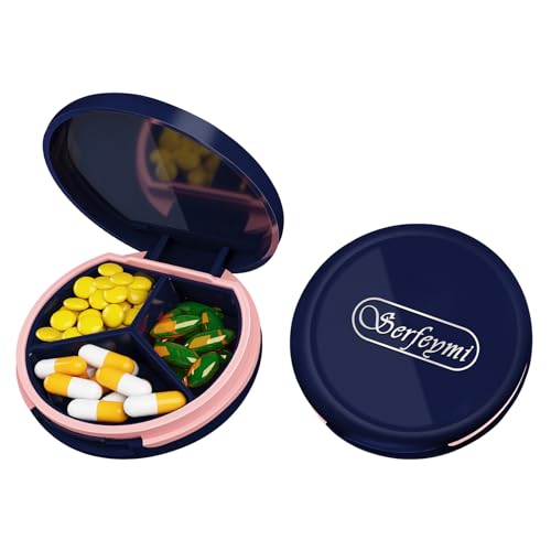 Image of Serfeymi Small Pill Case for Purse, Unique Artistic Patterns Travel Pill Box with 3 Compartments, Portable Mini Pill Organizer for Pocket, Decorative Pill Container for Purse - Dark Blue(Logo)