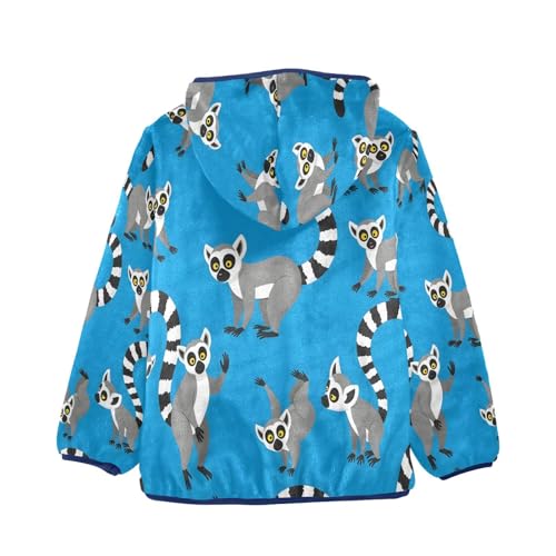 Cute Lemur Pattern on Blue Toddler Fleece Jacket Girl Boys Hooded Fleece Jacket Coat Warm Outwear Zip-up 3-10T2